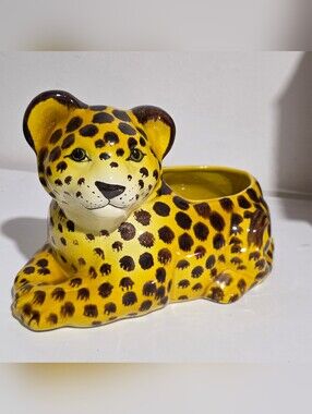 Vintage Napcoware Italian Ceramic Reclining Leopard Cub Planter- Original Label